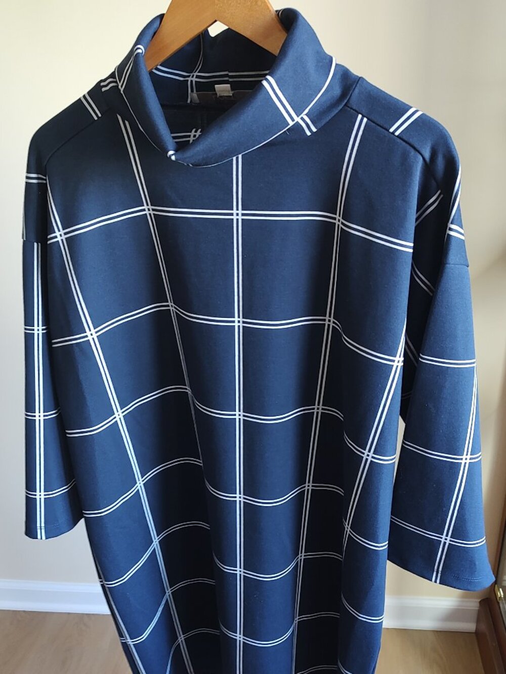 Loft Funnel Neck Tunic Dress - Navy Blue & White - Size XL